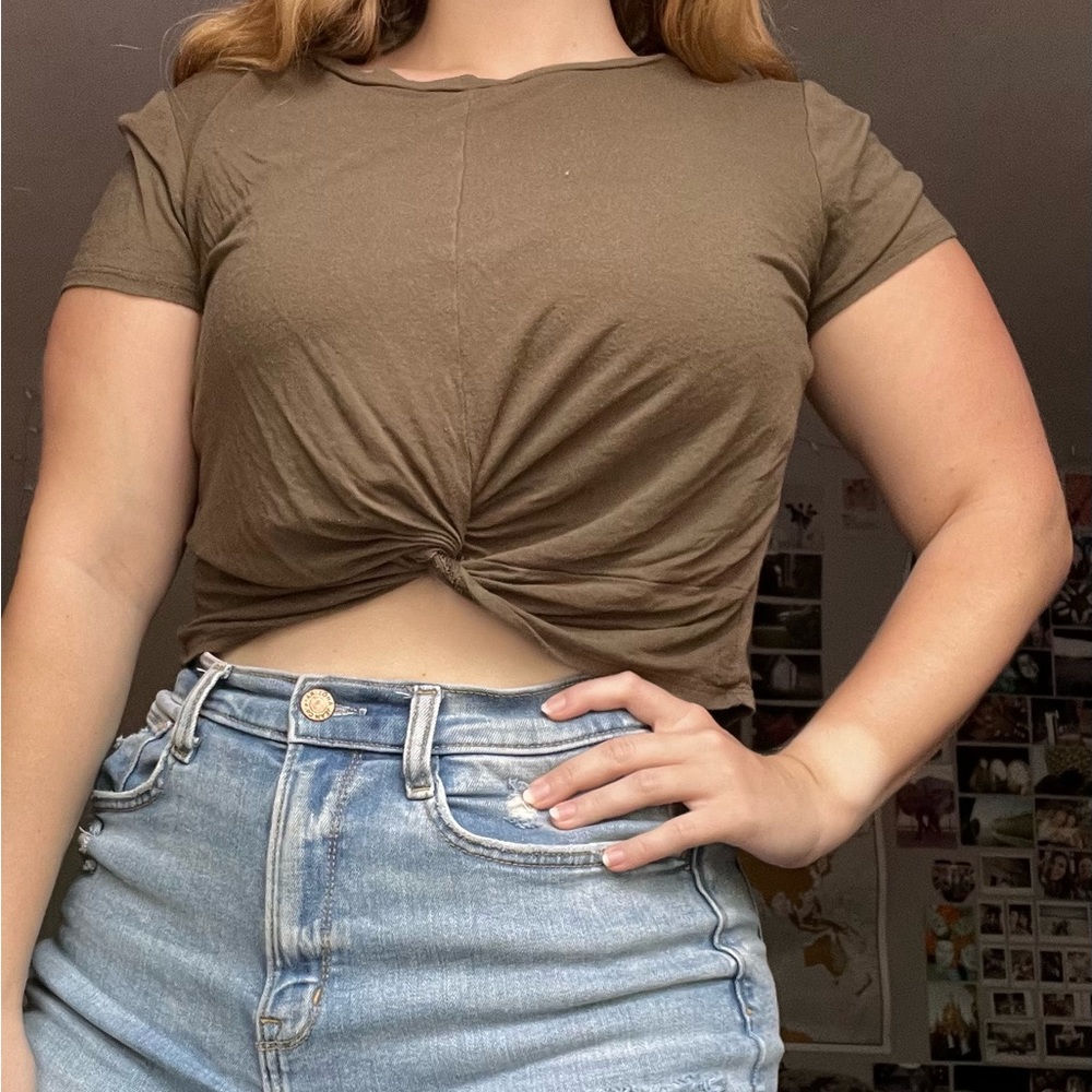 Green Knotted Crop Top